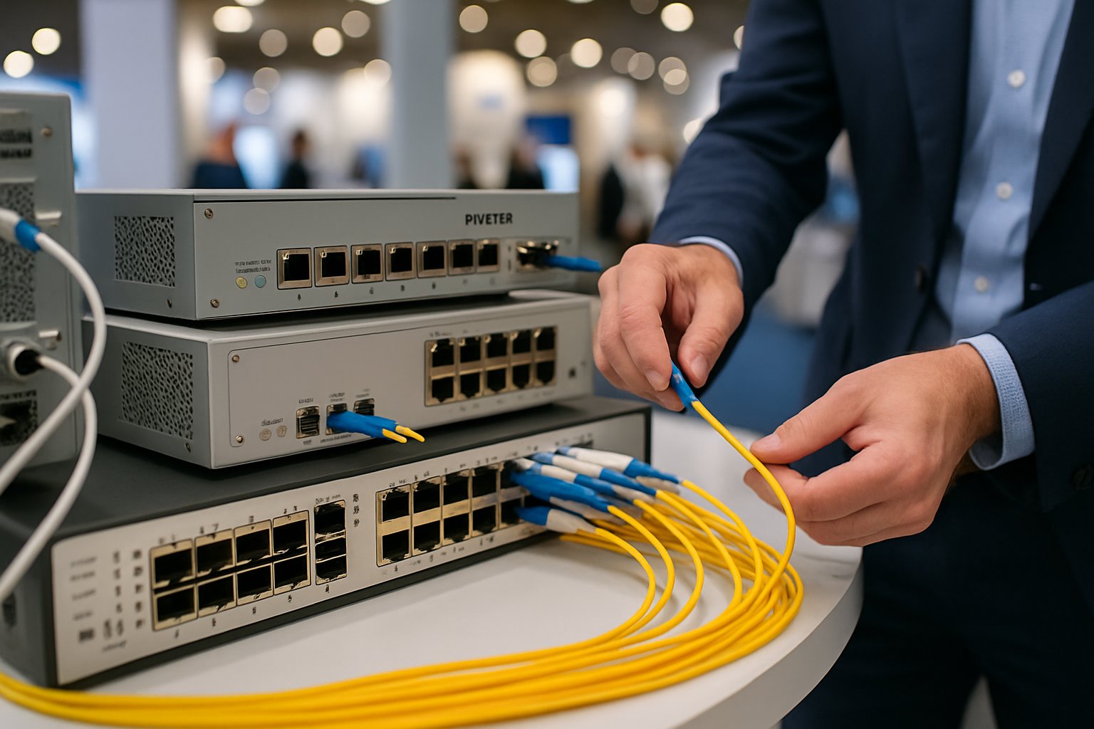 Technician demonstrating Broadband Innovation hardware solutions at Expo 2026