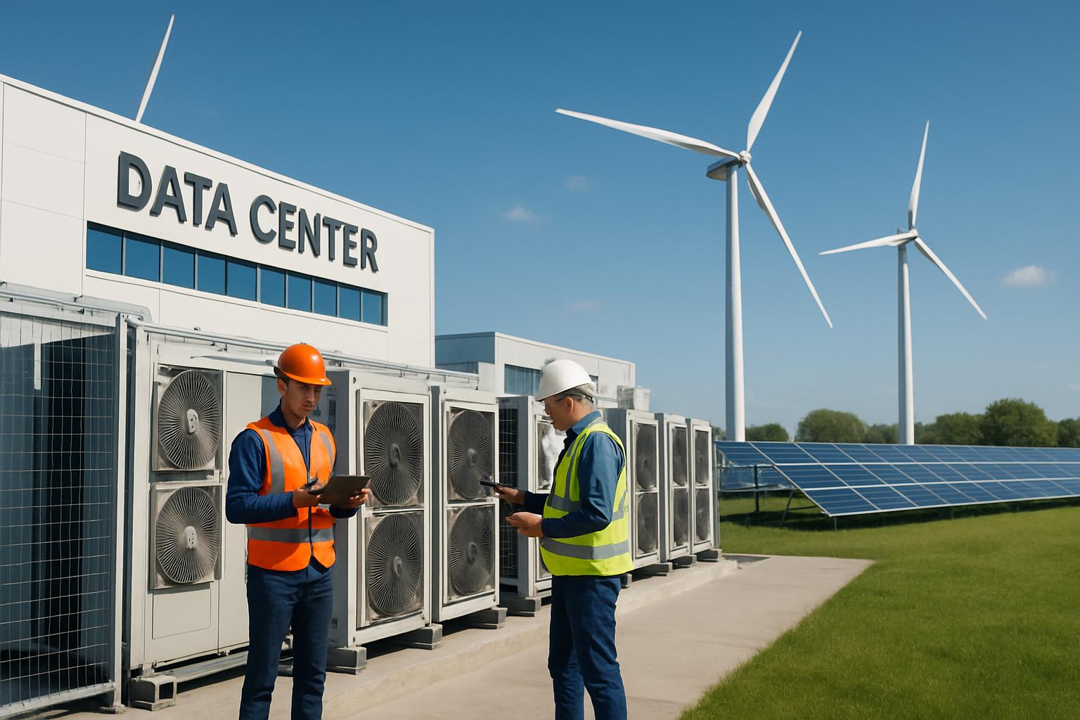Tech Power data center with renewable energy sources and technicians onsite.