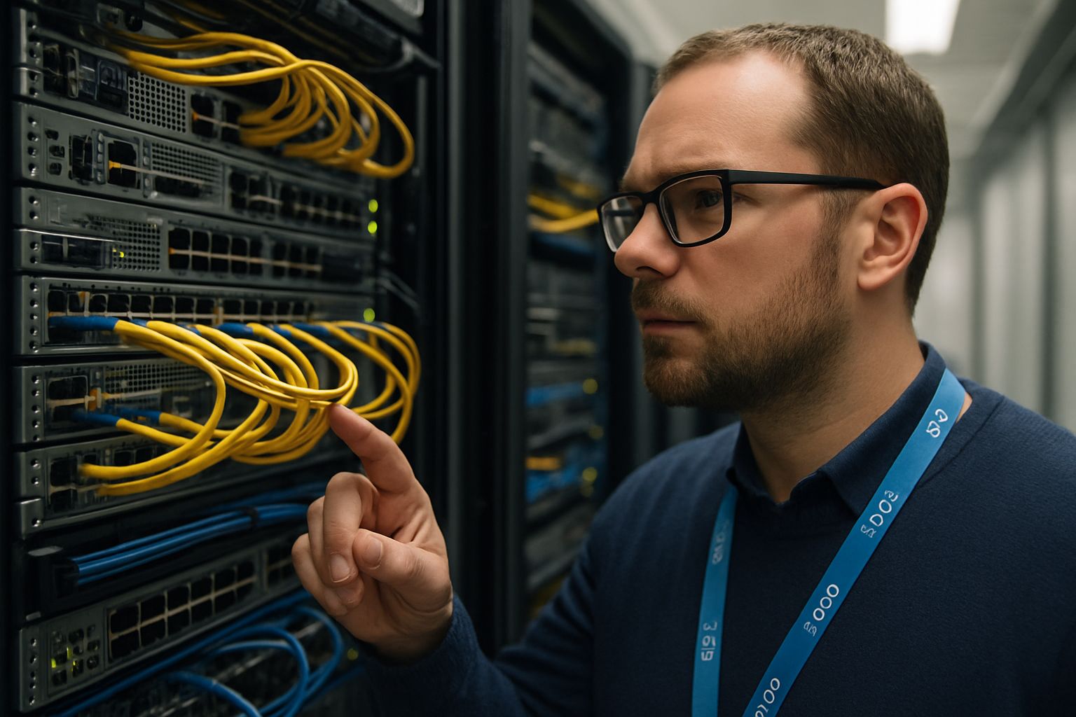 Network technician assessing servers to highlight Infrastructure Adoption Gap.