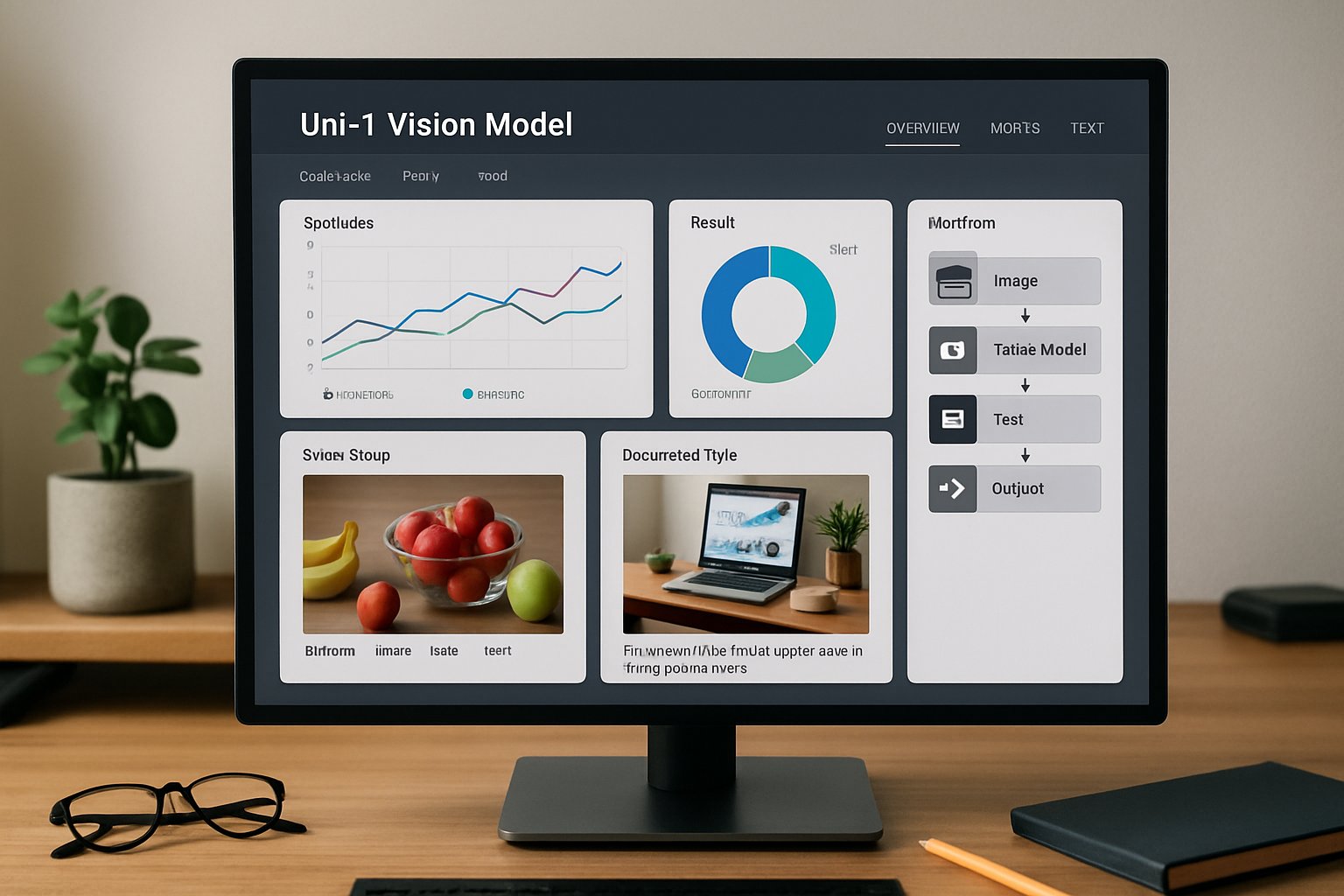 Computer monitor showcasing Uni-1 Vision Model's realistic workflow interface.