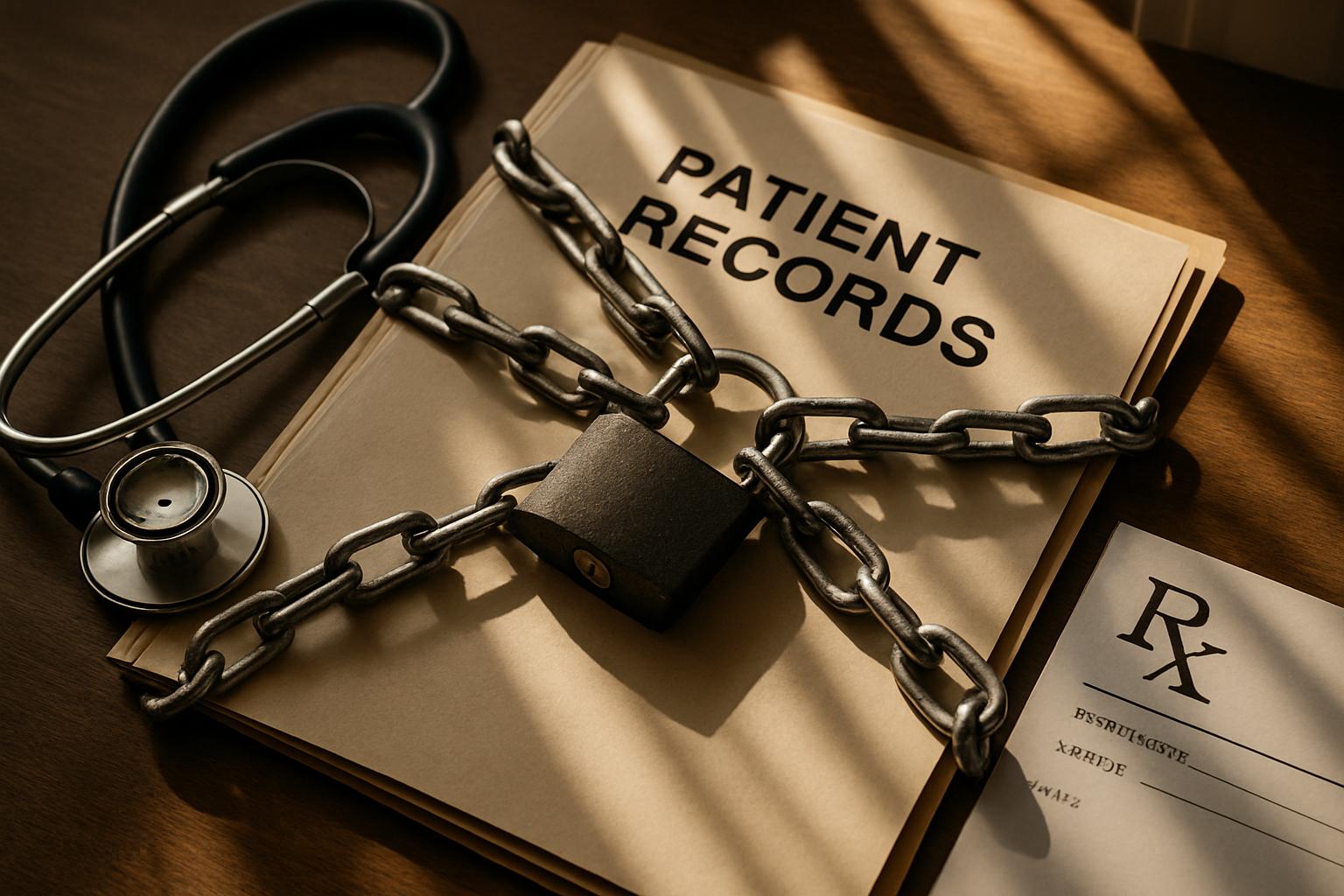 Physical patient records depict risk of patient privacy breach in healthcare environments.