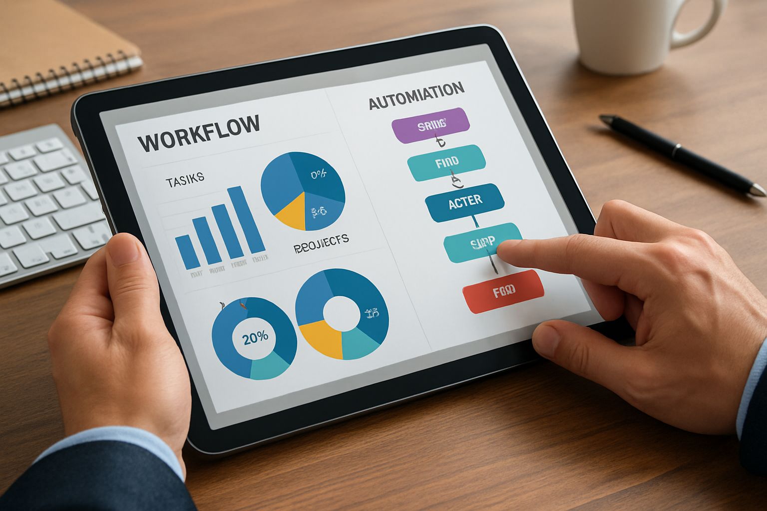 Workflow Automation dashboard used on a tablet by a professional.