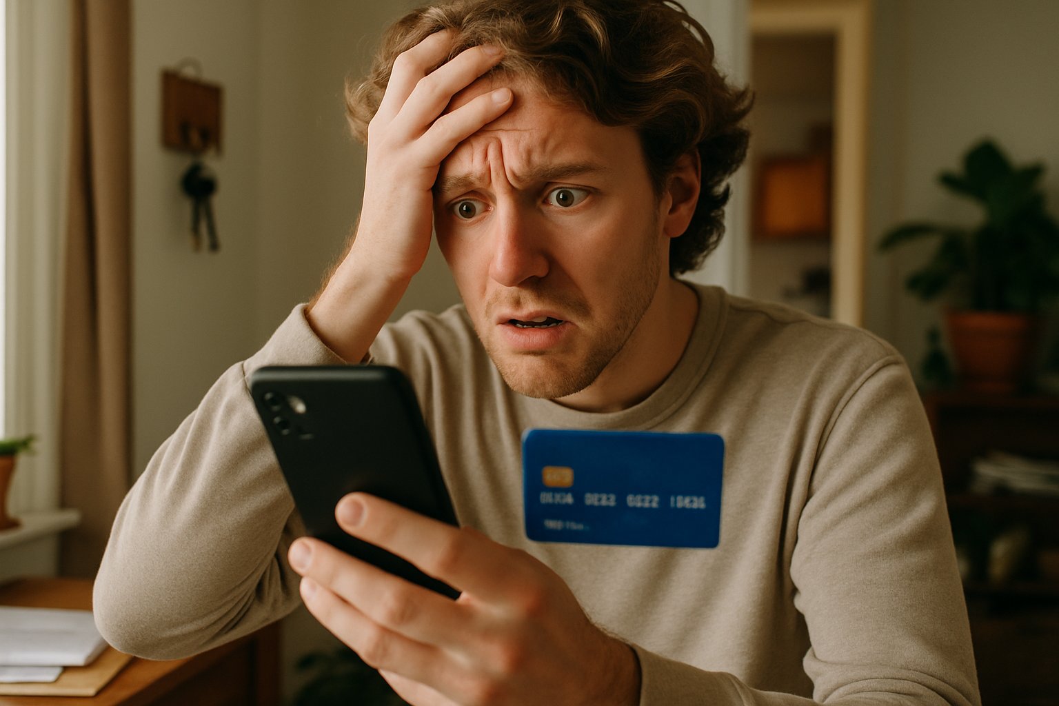 Distressed person discovers Identity Theft with phone and card at home