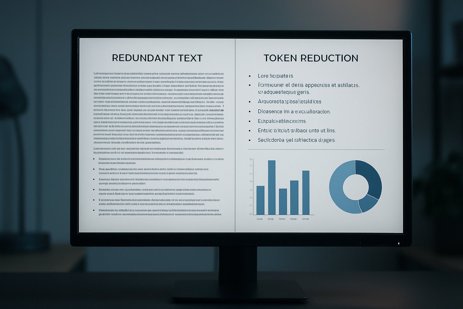 Digital screen visualizing effective RAG Token Reduction comparisons