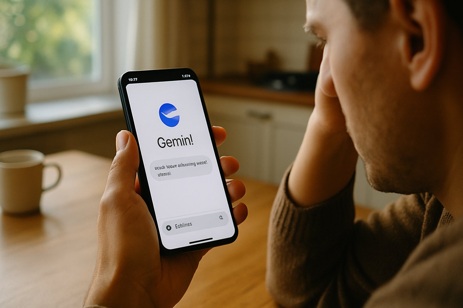 Concerned user viewing Gemini Suicide Lawsuit AI chat on smartphone