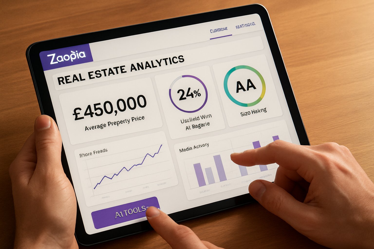 ZPG S&P Rating visualized on a Zoopla analytics dashboard with AI features.
