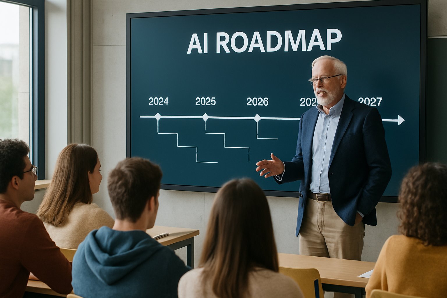 Professor teaching class about Academic Strategy and AI roadmap at Marist.