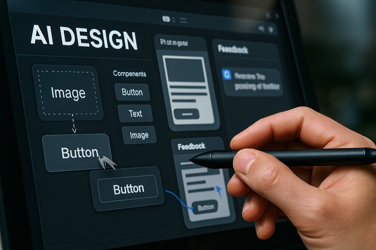 AI Design interface with prototype and real-time feedback displayed