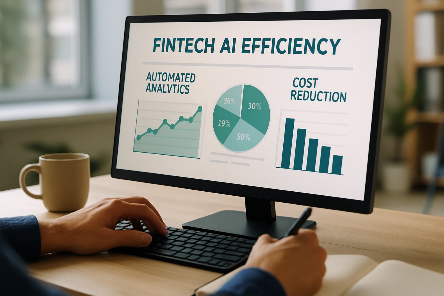 Fintech AI Efficiency tools displayed on a monitor in a real office.