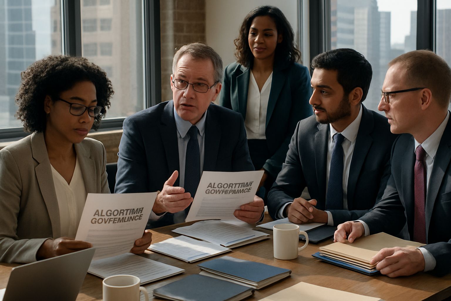 Meeting of experts discussing Judicial Algorithm Review and AI governance.