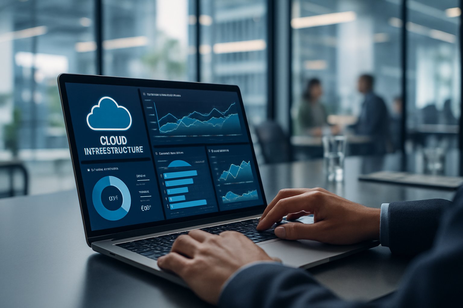 Professional analyzing AI Cloud Infrastructure data in office setting