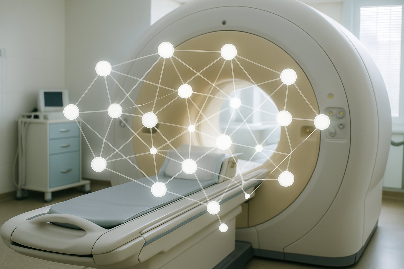 Interpretability AI enhancing MRI scans with neural network insights in a clinical setting.