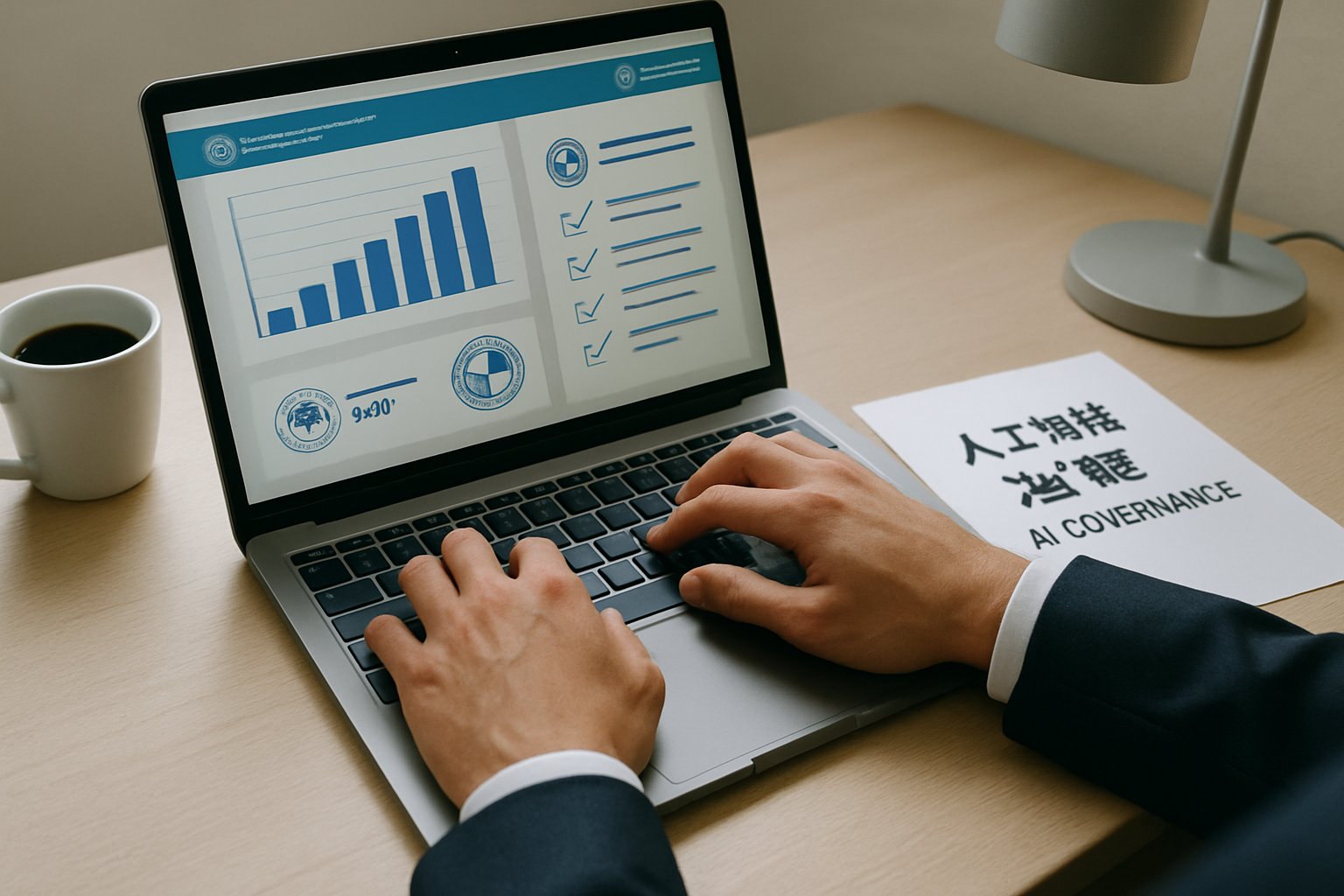 Controllable Tech Policy compliance monitoring with AI governance paperwork on a desk.
