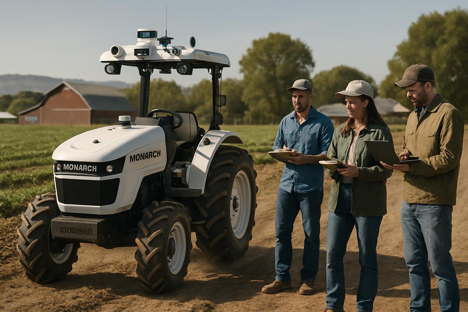AI Robotics Acquisition features Monarch Tractor with tech team in farm field