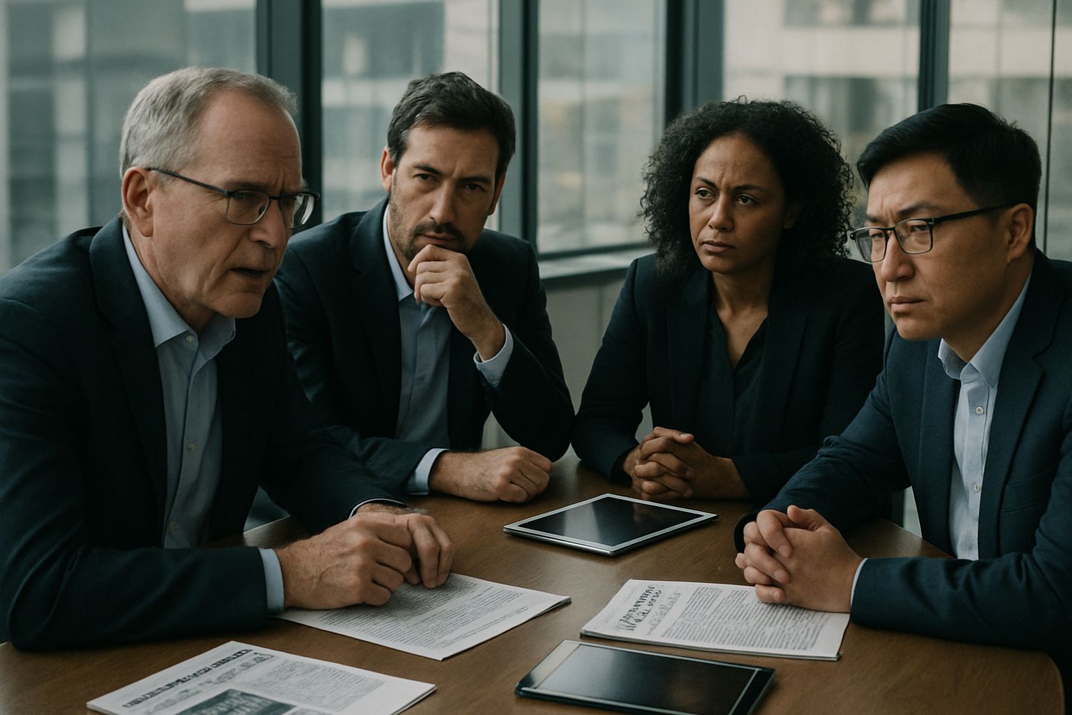 Executives in meeting discuss AI Safety Failure response strategies.