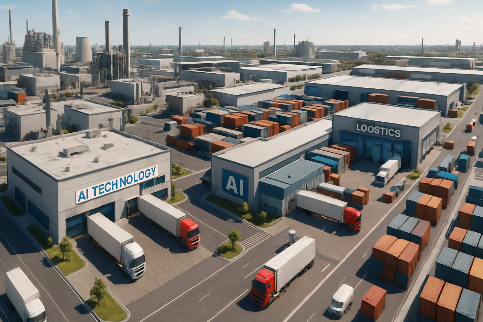 Modern logistics park showcasing AI Supply Chain operations and efficiency.
