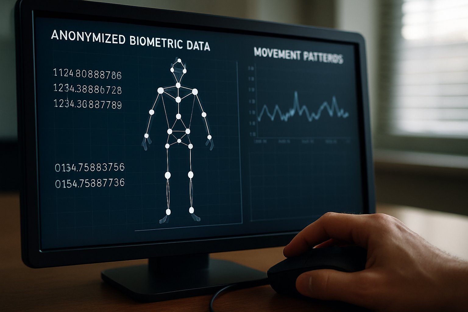 Screen visualizing biometric estimation risk data for security analysis.