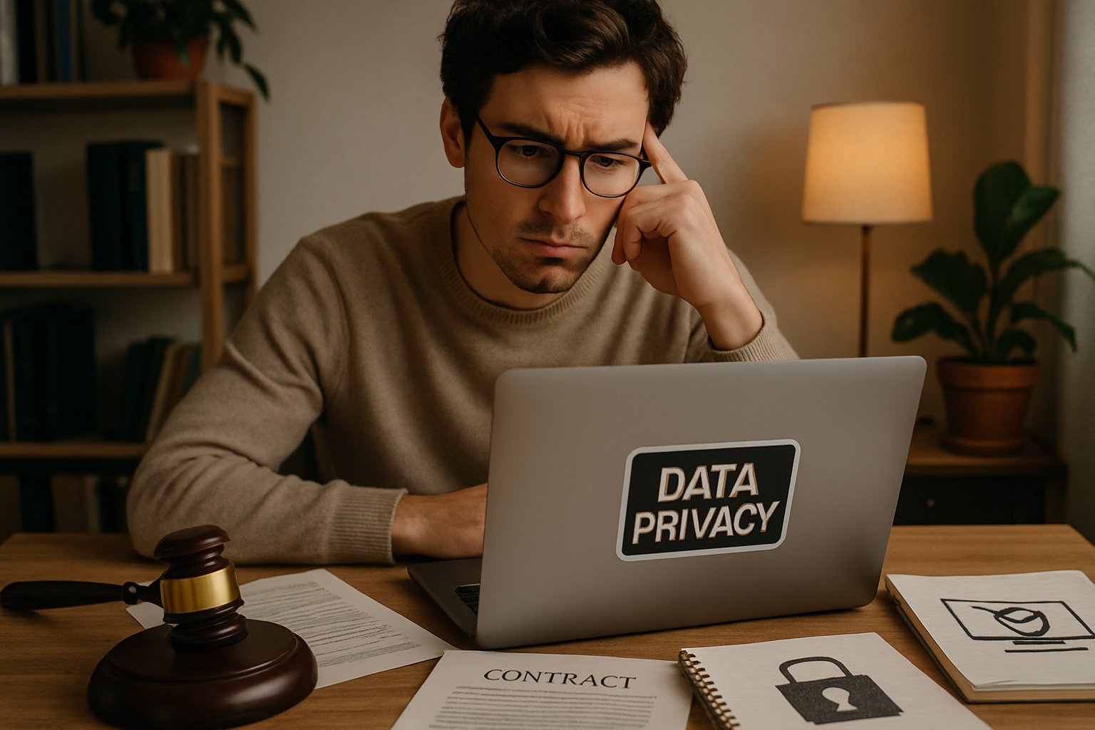 Professional analyzing health records and AI Data Ethics after a data breach incident.