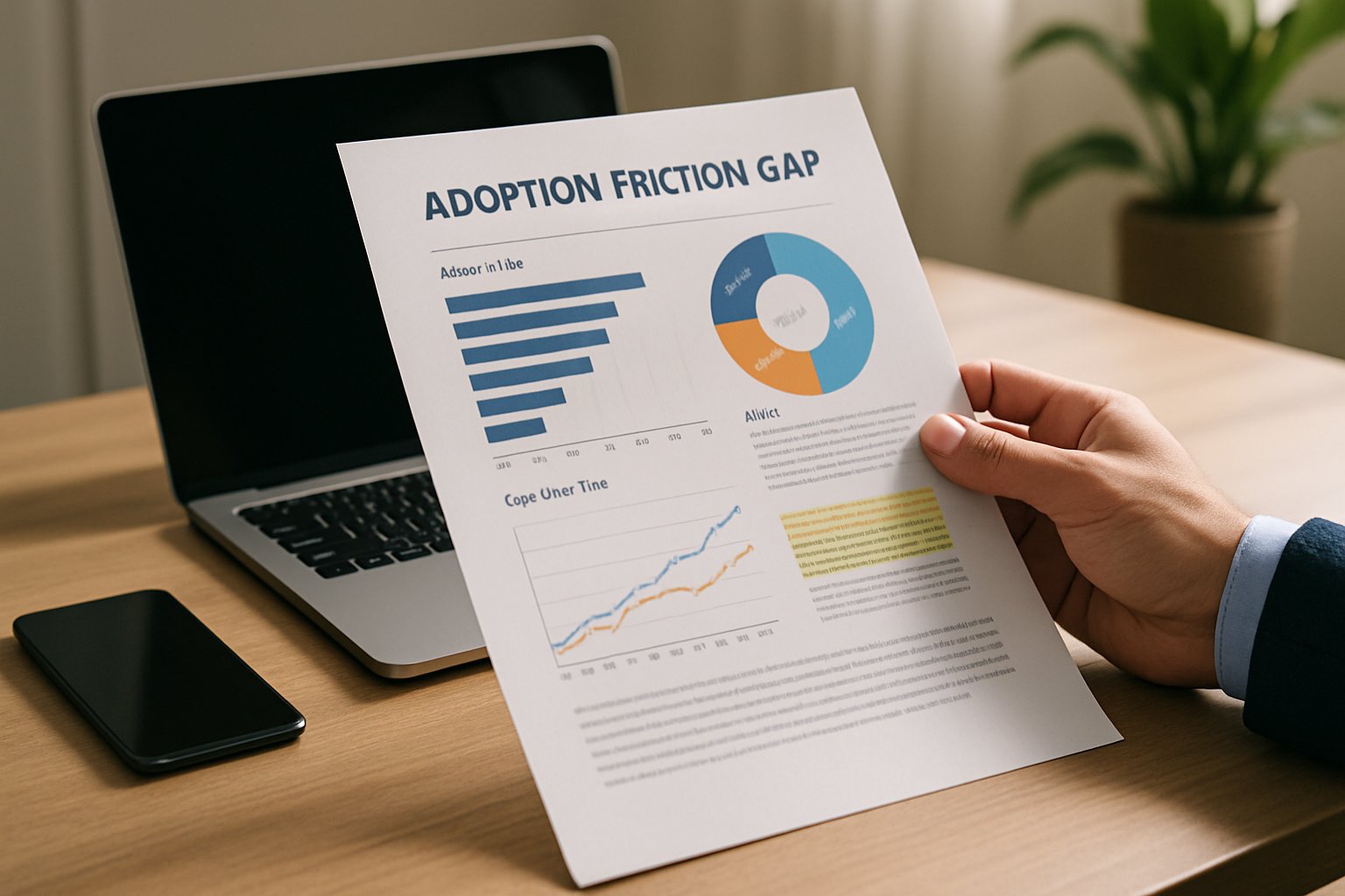 Business report analyzing Adoption Friction Gap trends in enterprise AI