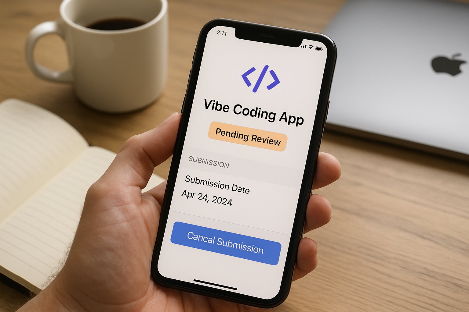 Vibe Coding Apps pending review on Apple submission screen.