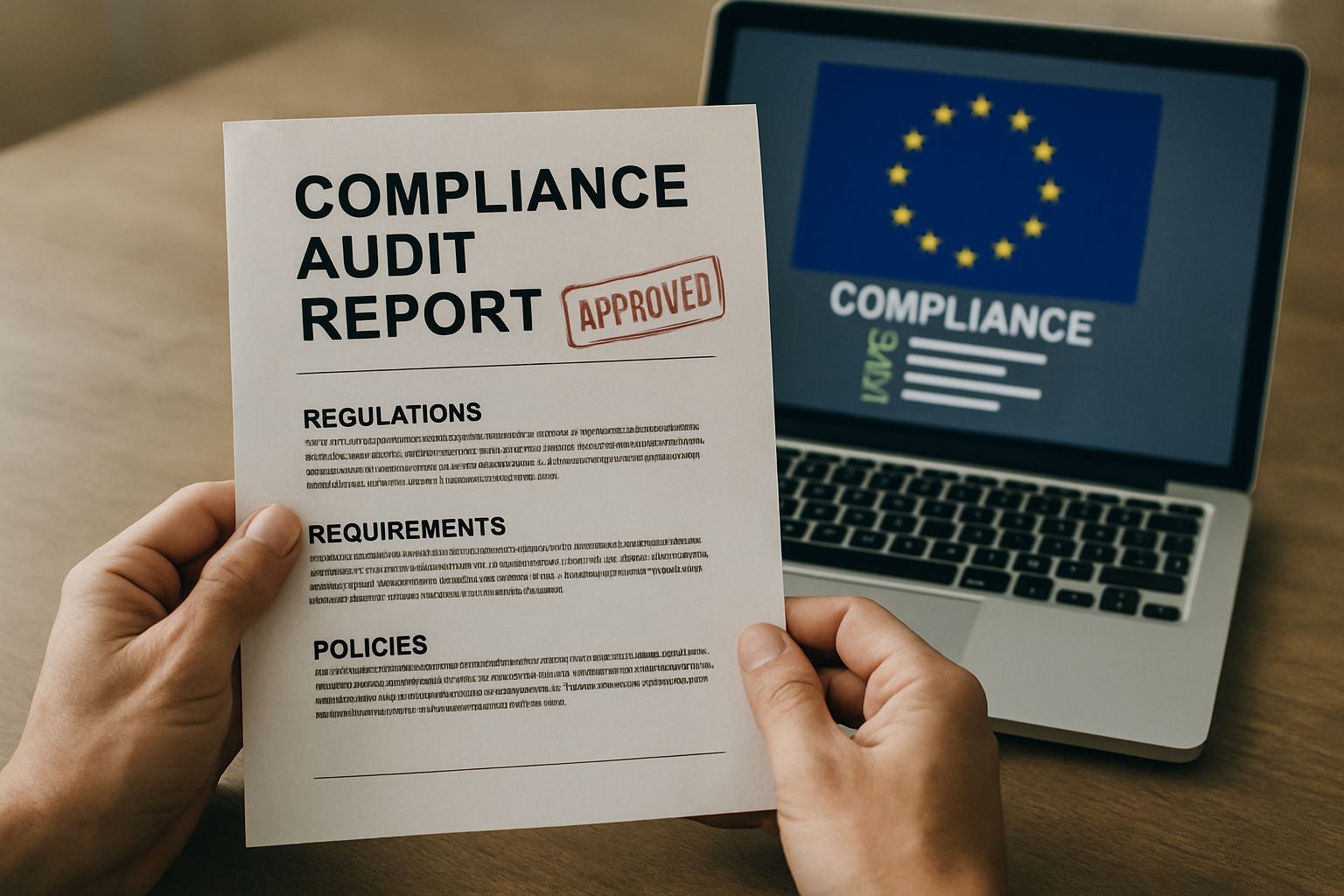 Compliance Audit Launch approved documents with EU compliance checklist visible