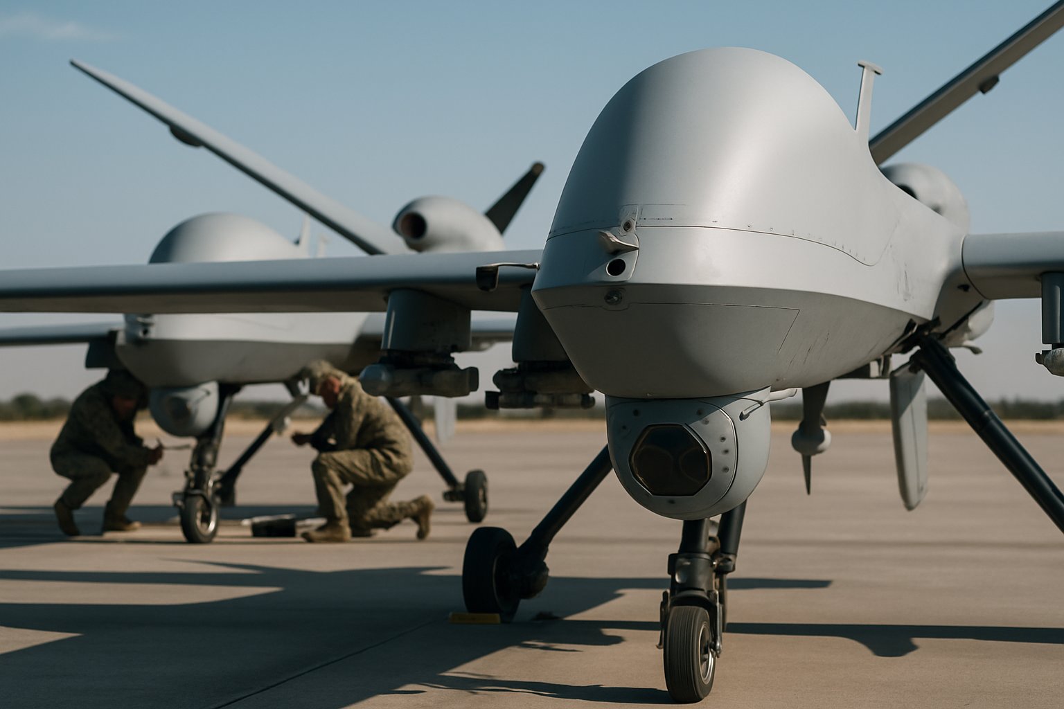 Technicians maintain autonomous drone fleet for AI Military Contracts advancements.