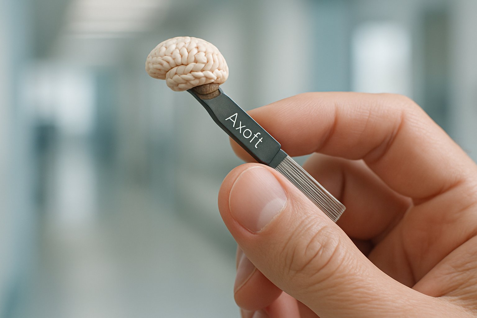 Axoft brain implant displayed for AI Health Research technology illustration.