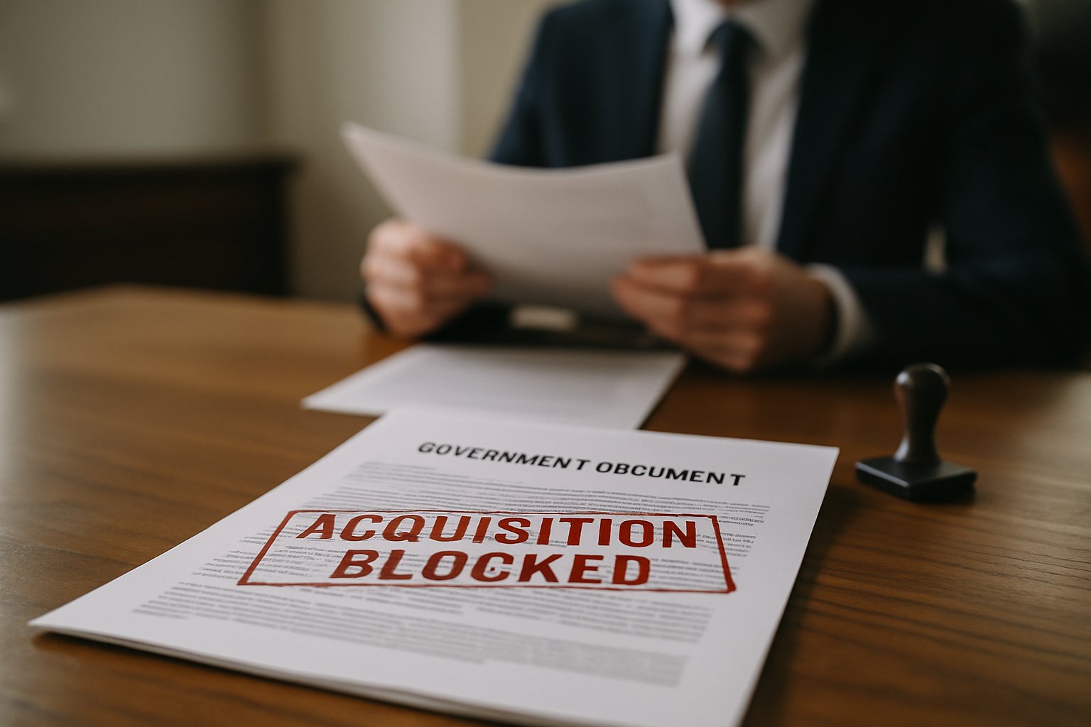 Official document shows Foreign Acquisition Block decision.