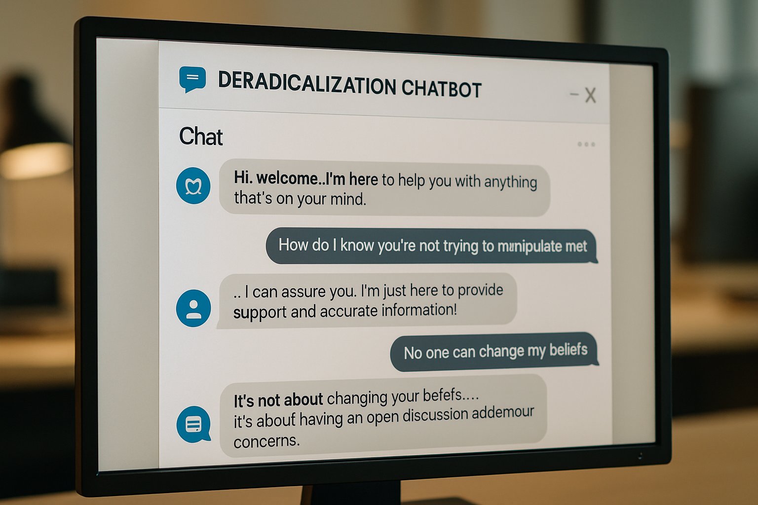 AI Content Moderation deradicalization chatbot interface in action.