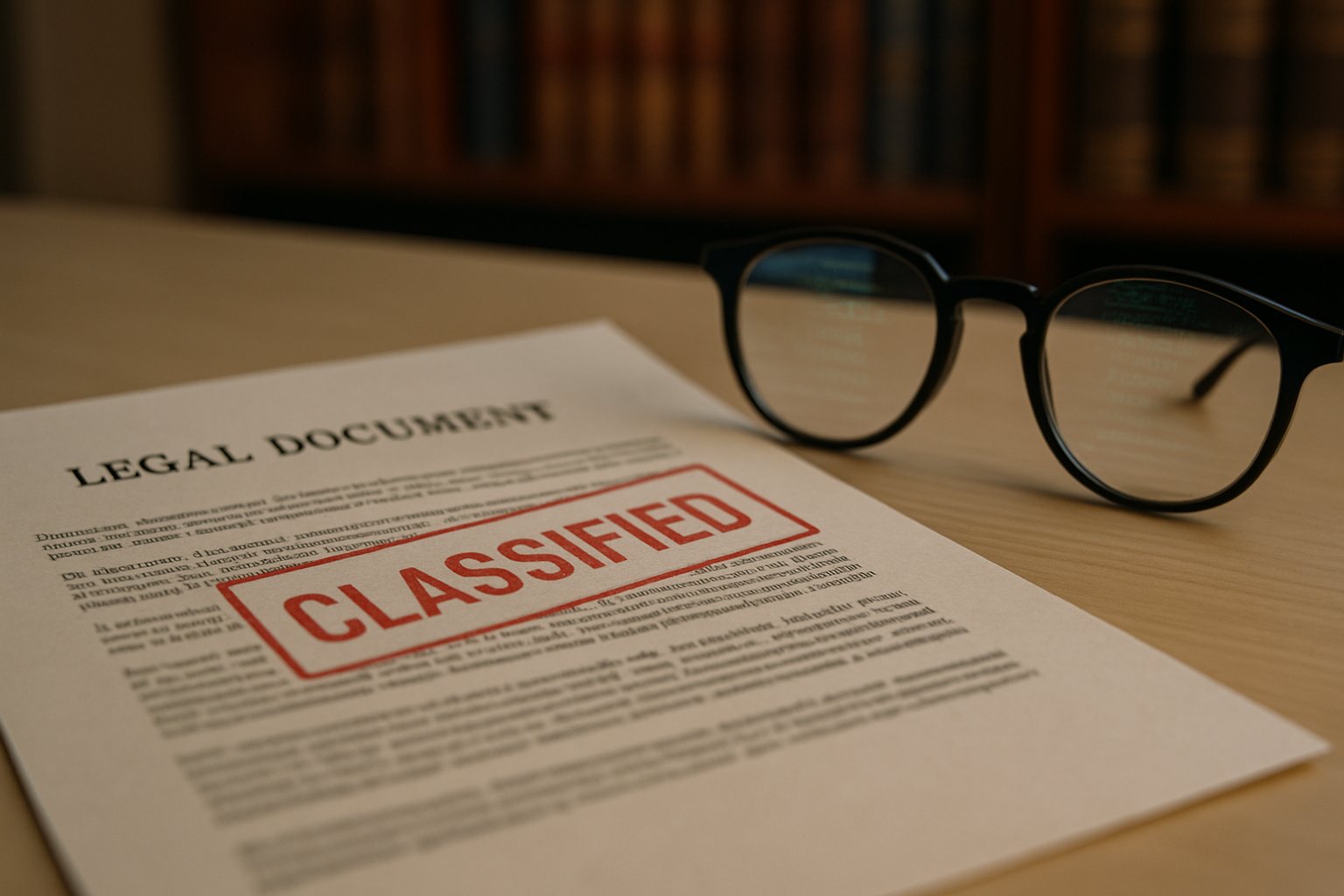 Classified legal document about an AI Military Contract on a desk.