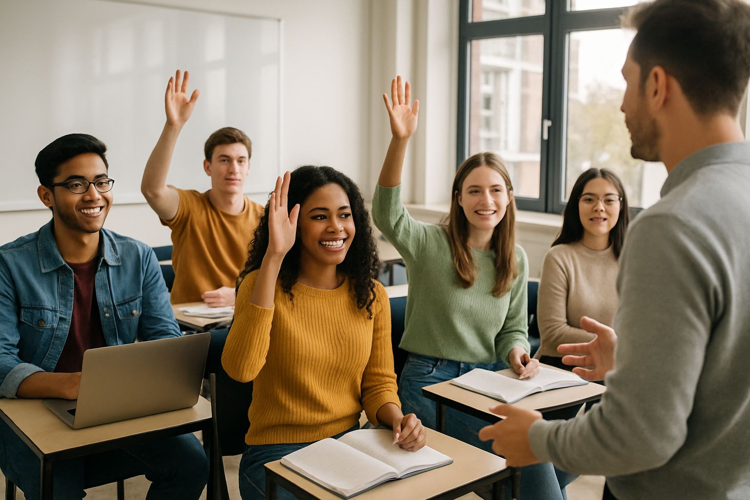 Academic Integrity Shift leading to group oral exams in a modern college classroom.