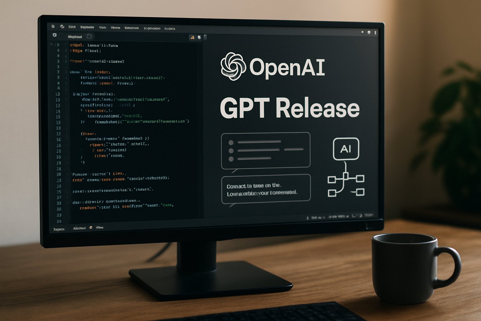 OpenAI GPT Release coding interface with AI and code on screen