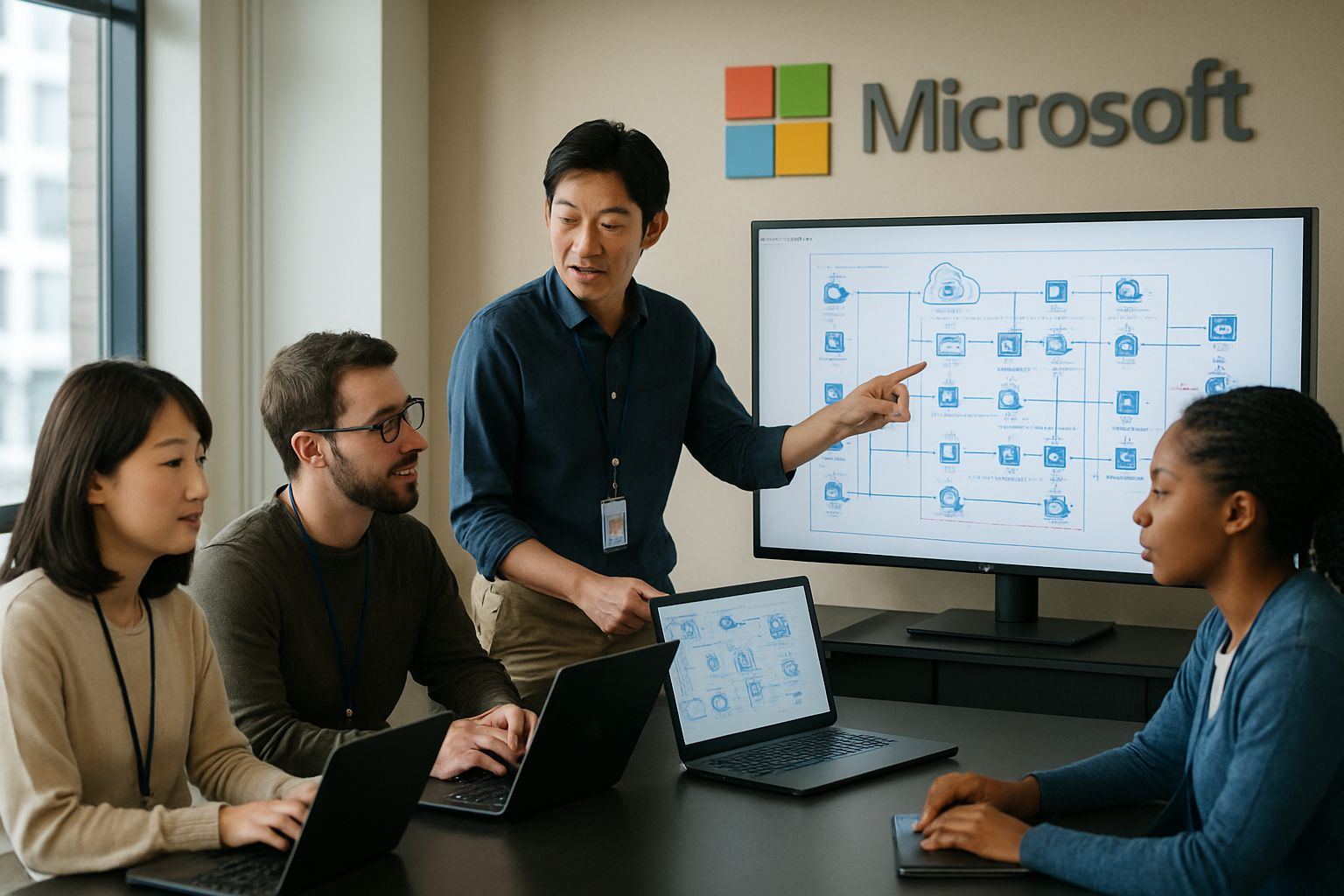 Engineers collaborating in Japan’s Geopolitical Tech Hub office