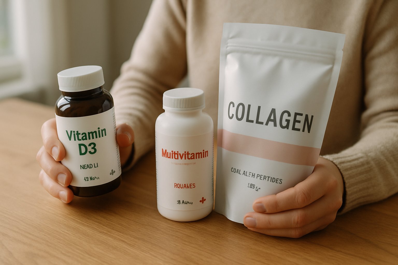 Hands holding collagen supplements and nutrition products for Nutrition Innovation Growth.