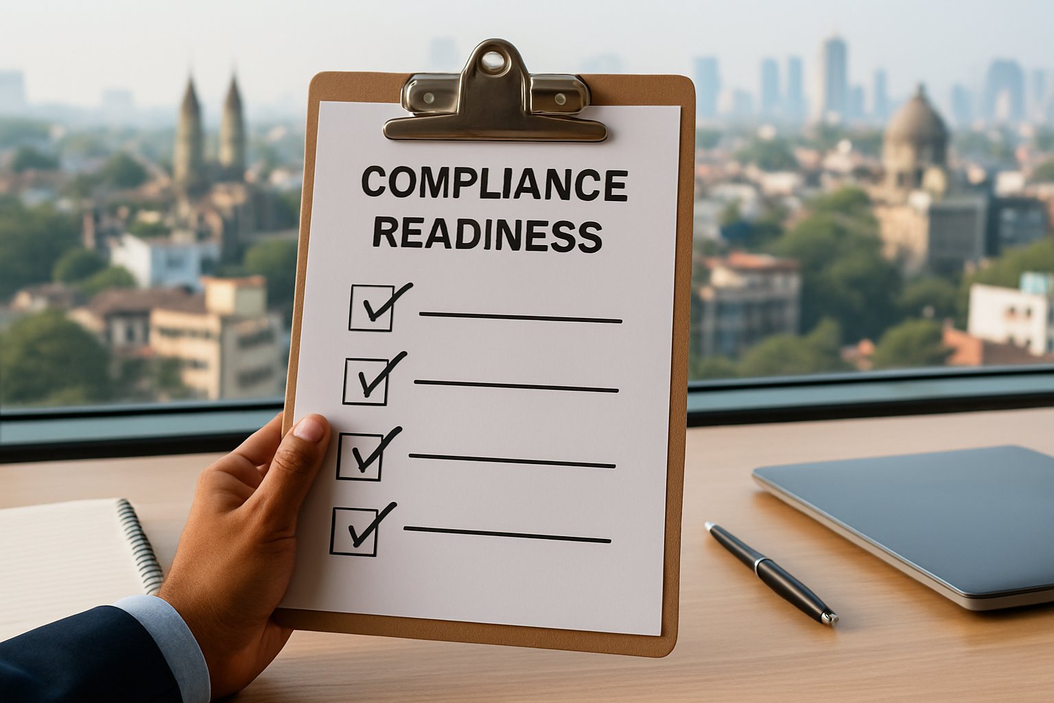 Checklist highlighting Corporate Compliance Lag in India with incomplete items.