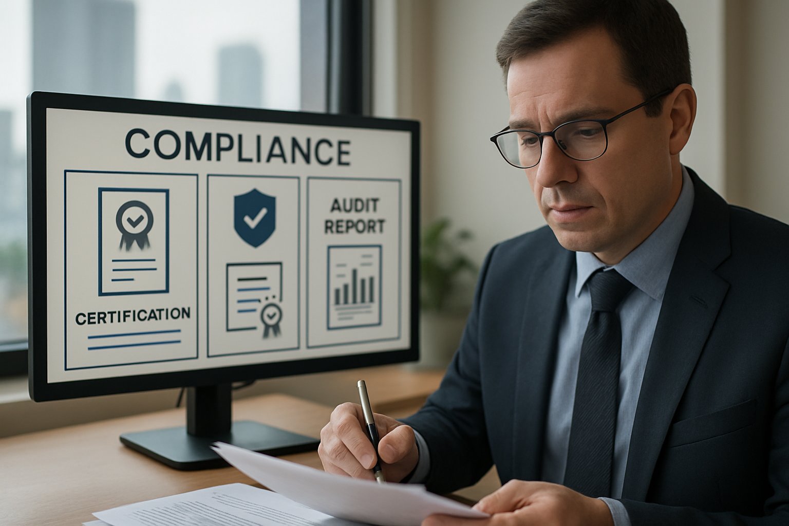 Compliance officer reviewing reports on Digital Trust Crisis prevention