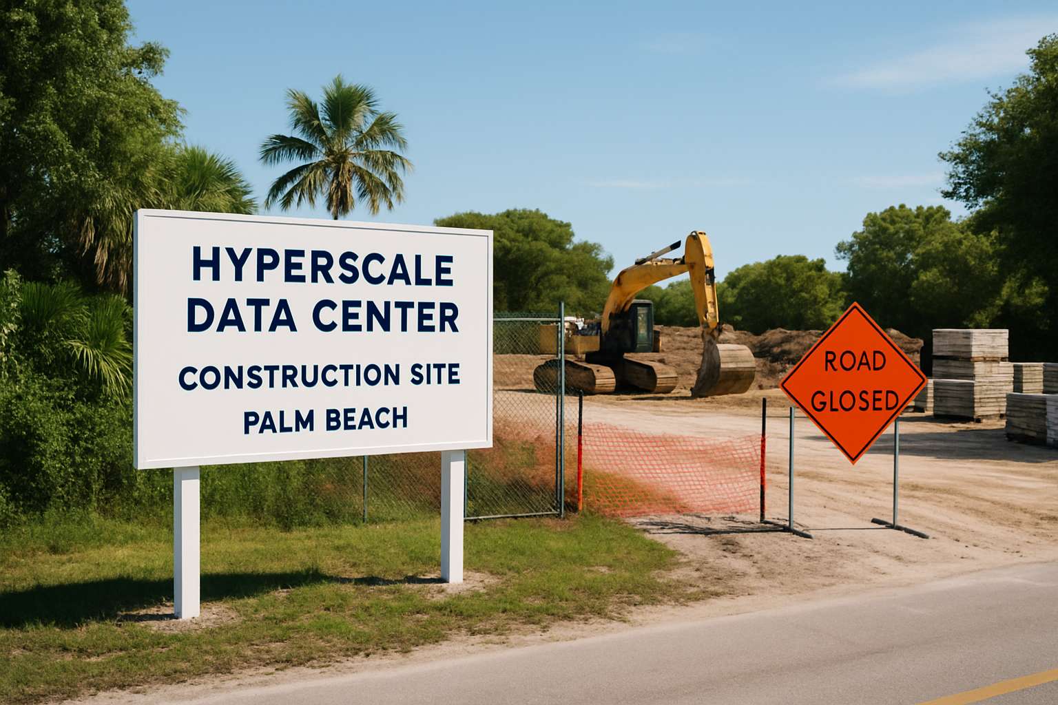 Palm Beach data center site reflecting Infrastructure Conflict delays.