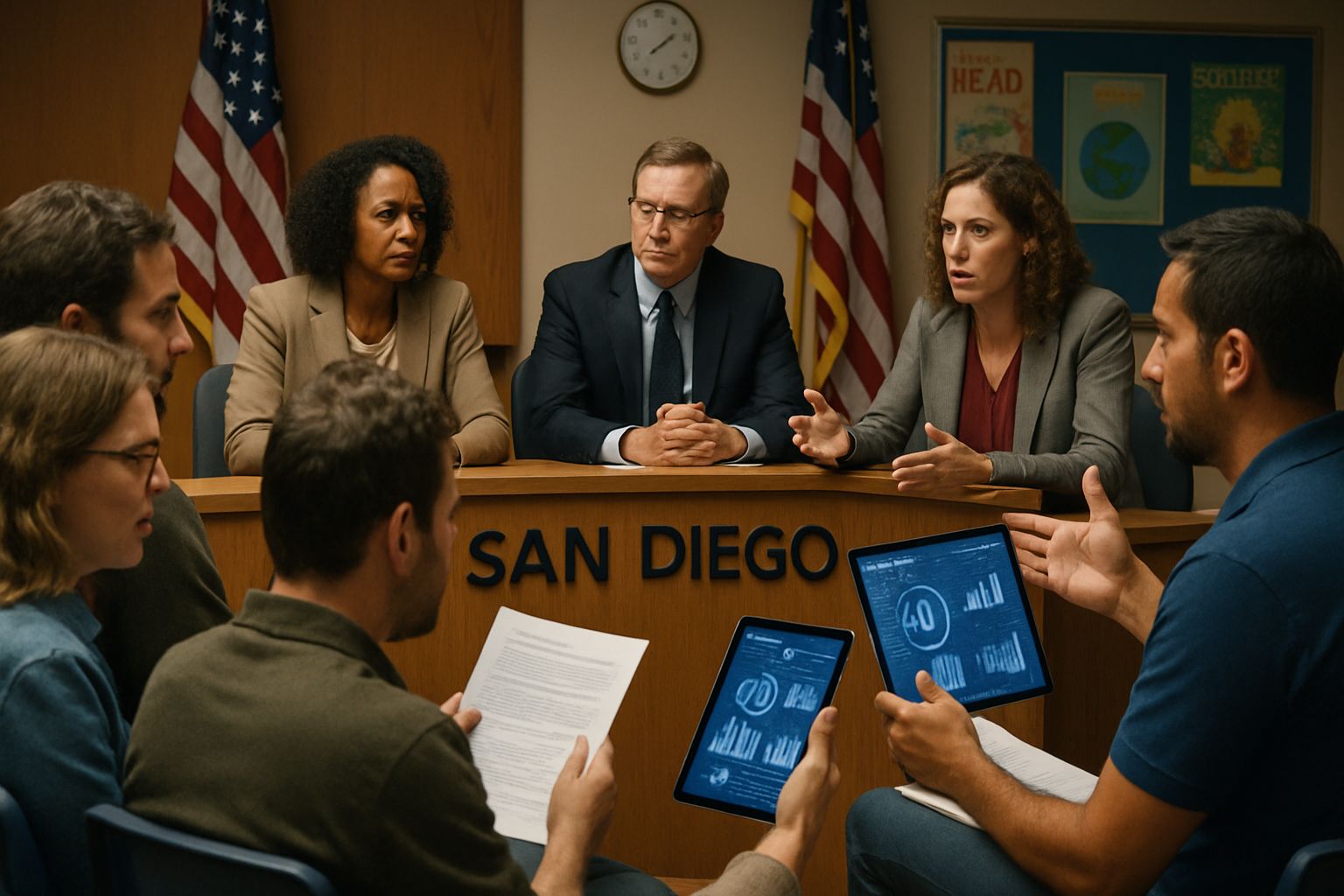 Education AI Controversy highlighted during a San Diego school board meeting with parents debating AI grading.