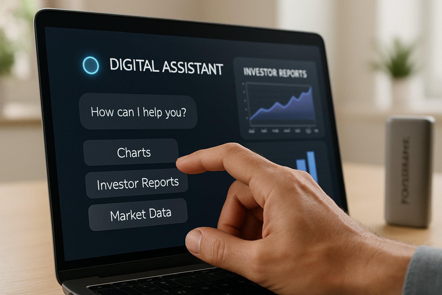 Digital assistant interface supporting Investor Relations workflow at PowerBank.