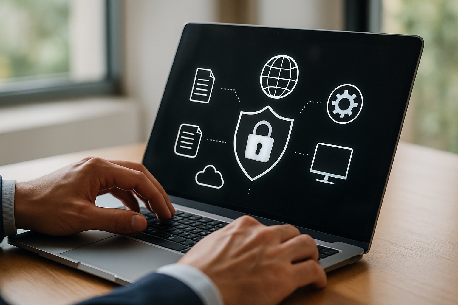 Professional using laptop for Managed AI Security identity and endpoint defense.