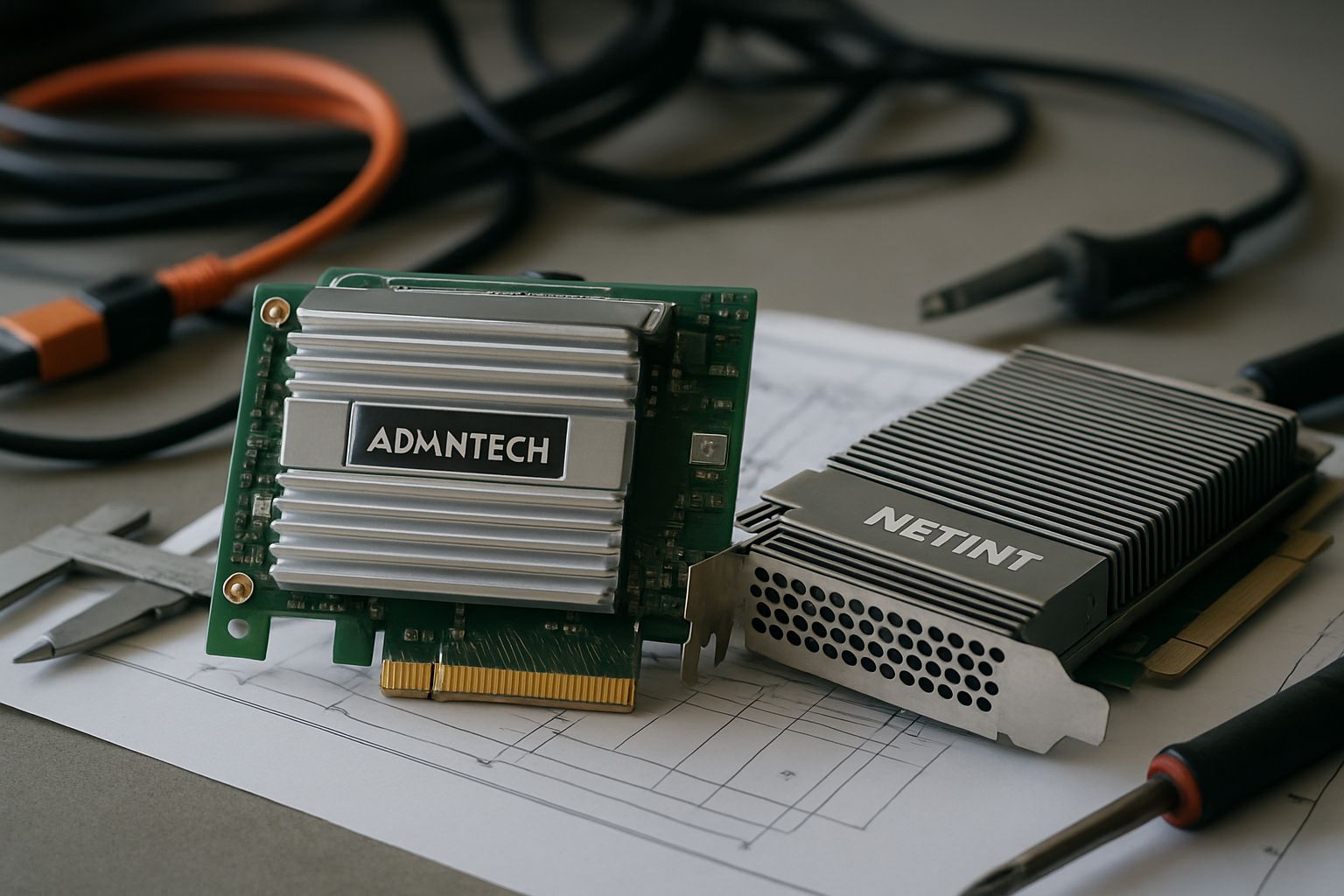 Close-up of energy-efficient AI Hardware by Advantech and NETINT on a workstation.