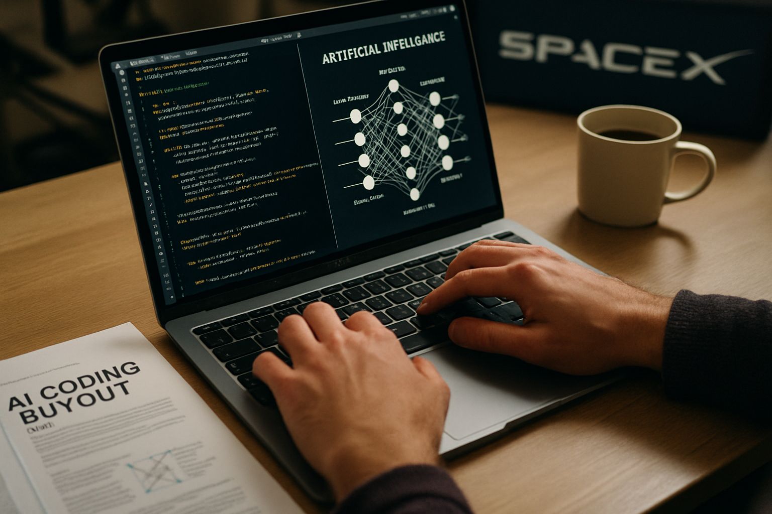 AI Coding Buyout engineer working on code for SpaceX Cursor deal.