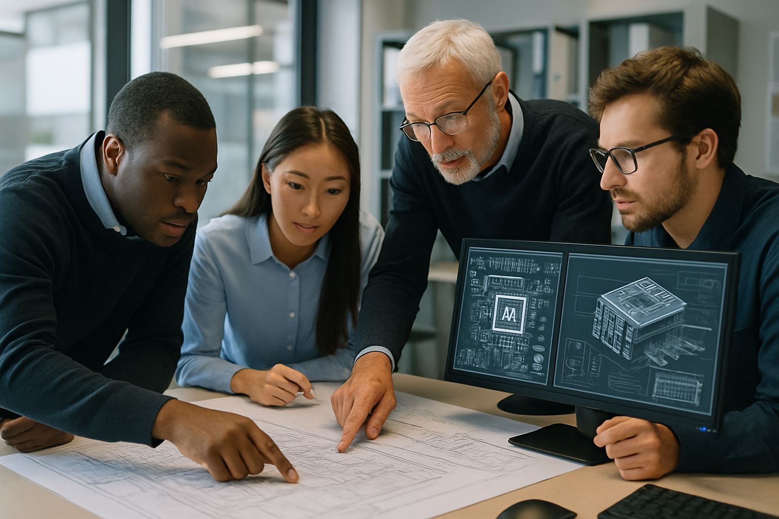 Engineers reviewing AI hardware design amid AI Hardware Boom.