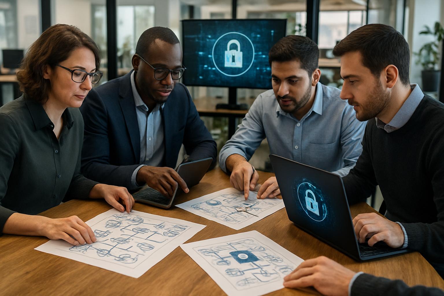 AI Infrastructure Security team collaborating in an enterprise office environment.