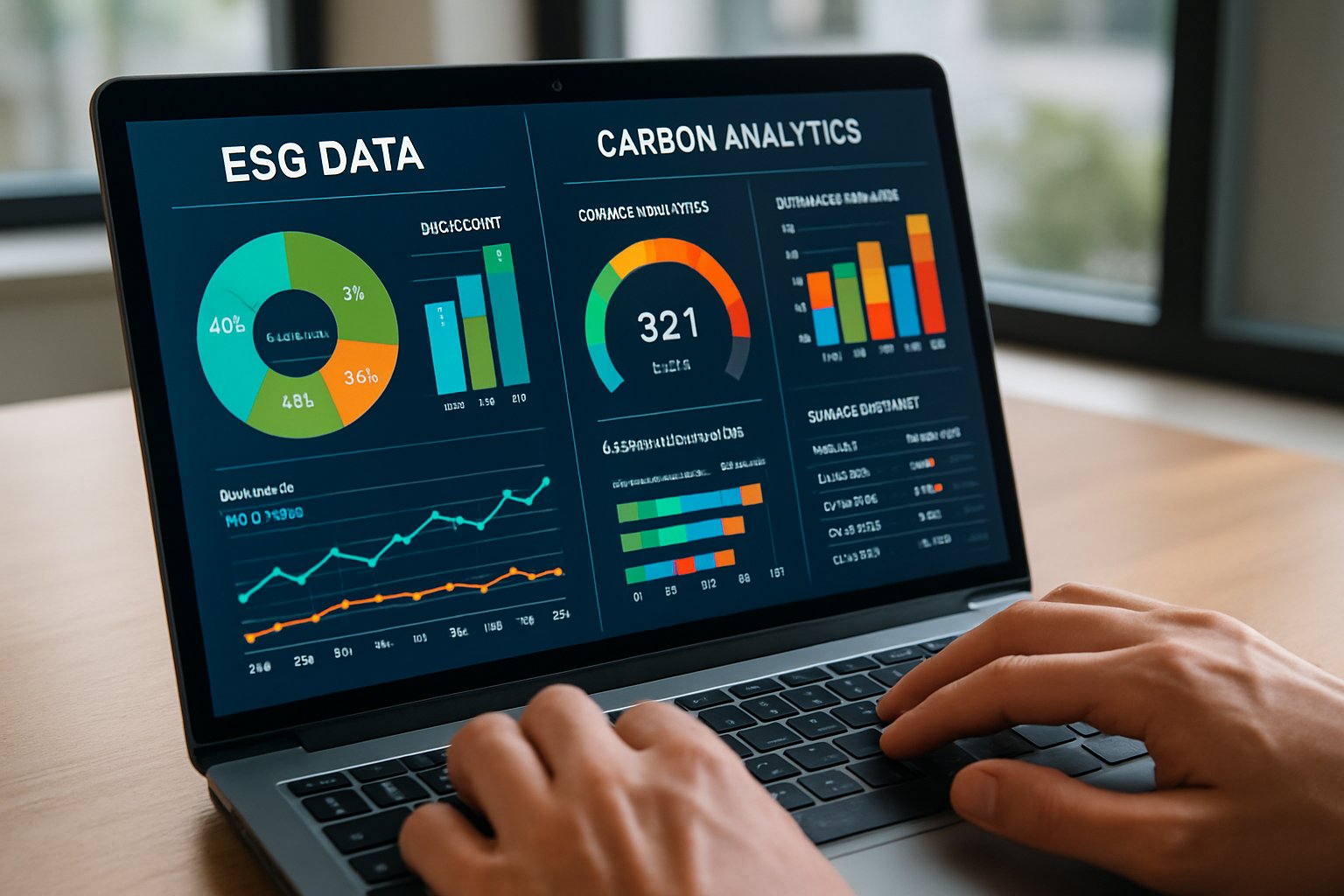 Close-up of ESG carbon analytics dashboard powered by AI ESG solutions.