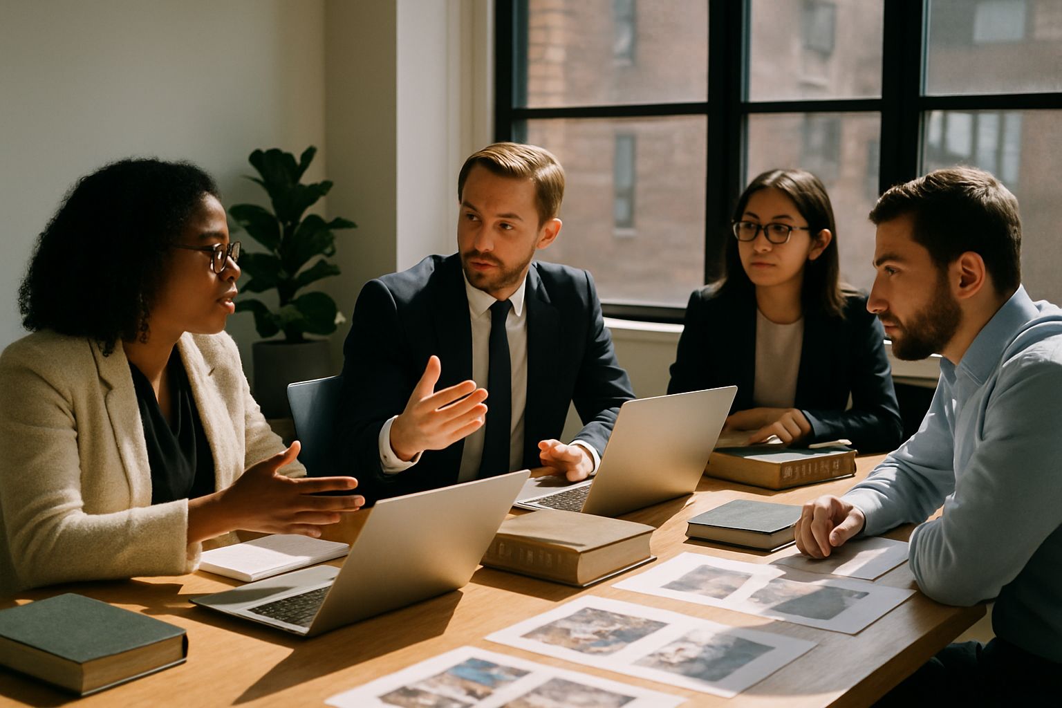Team discusses Image Manipulation Ethics in a professional office environment.