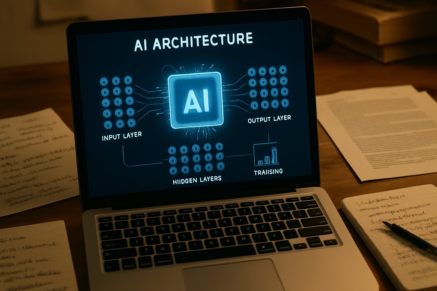 Self-Optimizing AI architecture displayed on researcher's computer screen