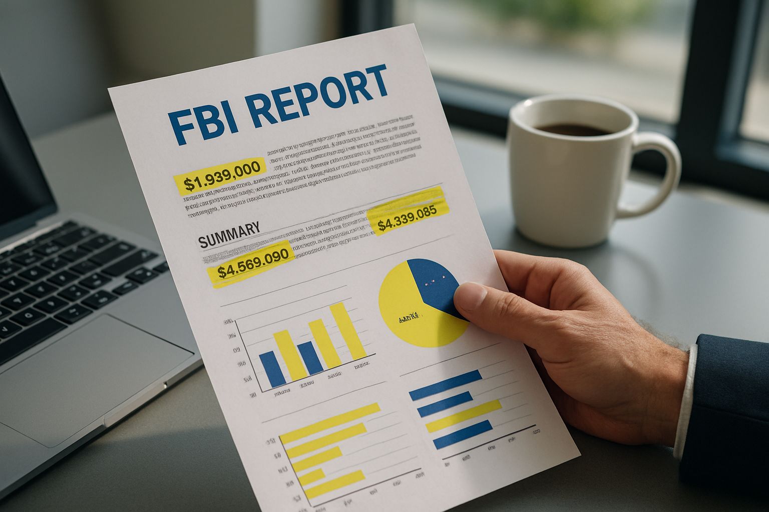 FBI report revealing 2025 Cybercrime Statistics on desk.