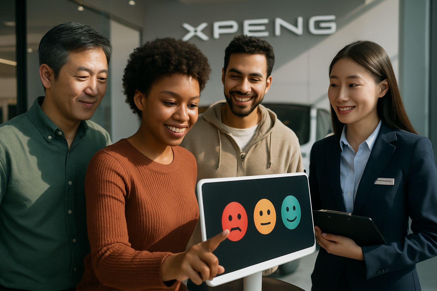 Community giving feedback on AI Driving in XPENG car showroom