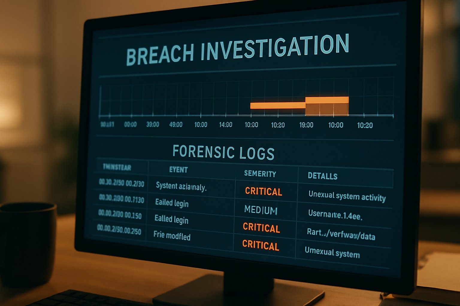 Digital timeline and logs showing the Mercor Security Incident forensic analysis.